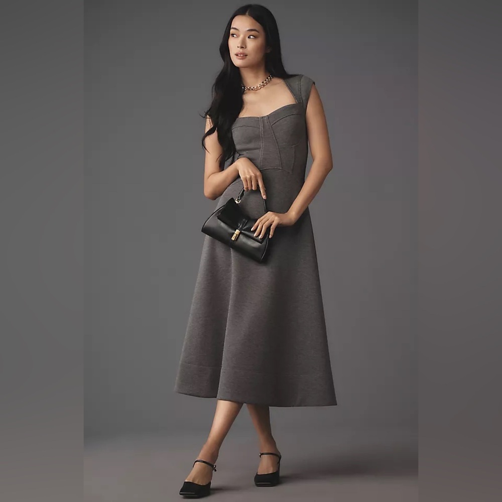 NWT By Anthropologie Heathered Sweetheart Scuba Midi Dress Size LP